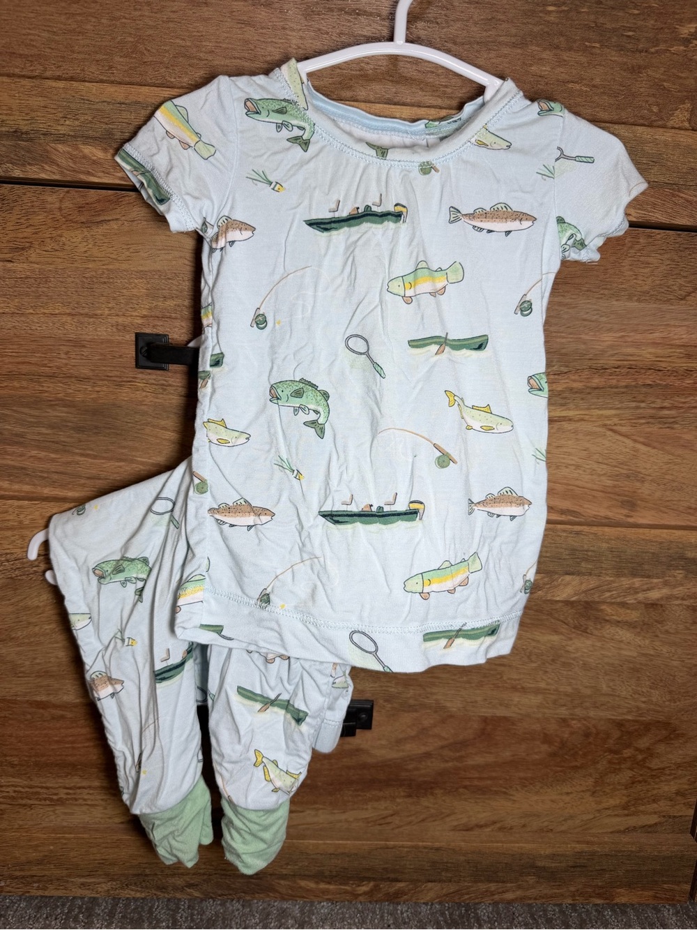Angel Dear Light Blue Fishing & Boat Print Pajama Set